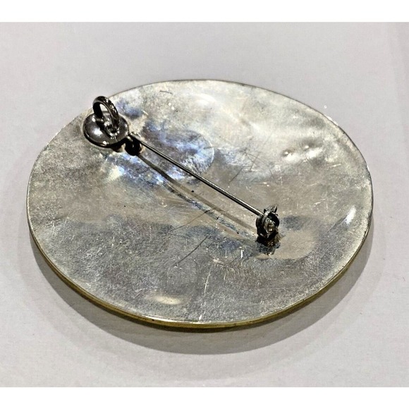 Artisan Brooch Pendant Pin Brass swirl & shell abalone inset statement jewelry - Picture 3 of 5